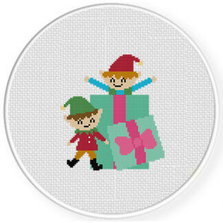 Two Elves Gift Cross Stitch Pattern
