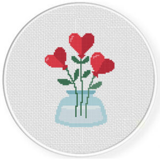 Flower Hearts Vase Cross Stitch Pattern