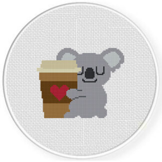 Koala Loves Coffee Cross Stitch Pattern