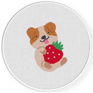 Puppy Strawberry Gift Cross Stitch Pattern