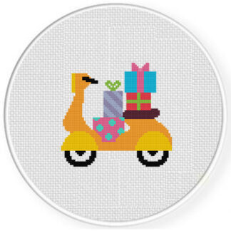 Scooter Gift Delivery Cross Stitch Pattern
