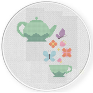Tea Time Flowers Cross Stitch Pattern