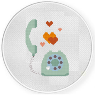 Retro Telephone Hearts Cross Stitch Pattern