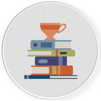 Book Stack and Coffee Cross Stitch Pattern