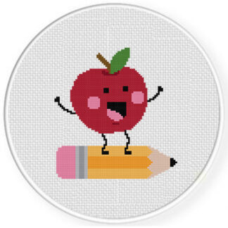 Apple Riding on Pencil Cross Stitch Pattern