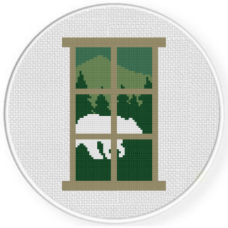 Bear Outside the Window Cross Stitch Pattern