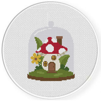 Mushroom House Glass Dome Cross Stitch Pattern