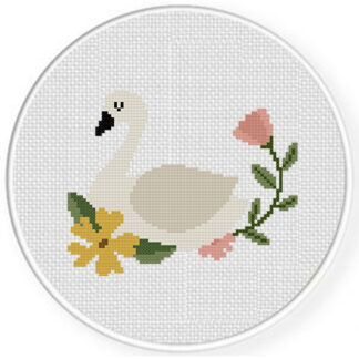 Peaceful Swan Florals Cross Stitch Pattern