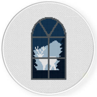 Reindeer Outside the Window Cross Stitch Pattern