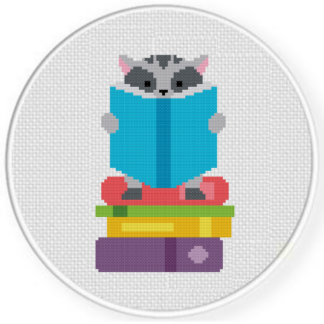 Reading Raccoon Cross Stitch Pattern