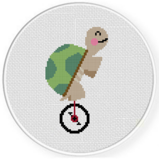 Turtle on Unicycle Cross Stitch Pattern
