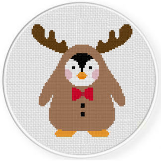 Penguin in Moose Costume Cross Stitch Pattern