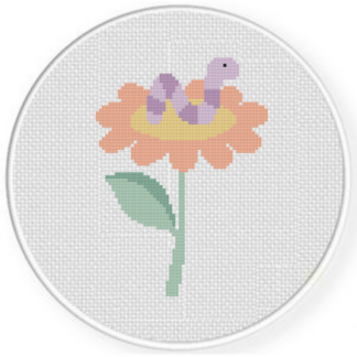 Worm on flower Cross Stitch Pattern