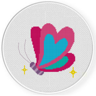 Neon Heart Butterfly Cross Stitch Pattern