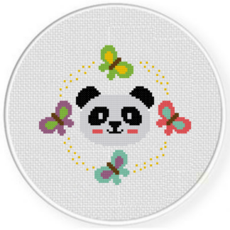 Panda and Butterflies Cross Stitch Pattern