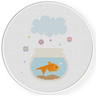 Spring Rain Fish Bowl Cross Stitch Pattern