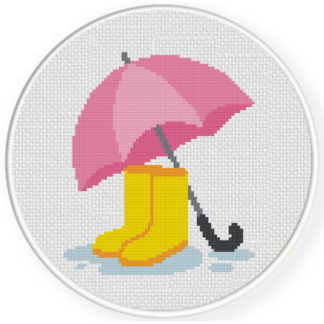 Umbrella and Boots Cross Stitch Pattern