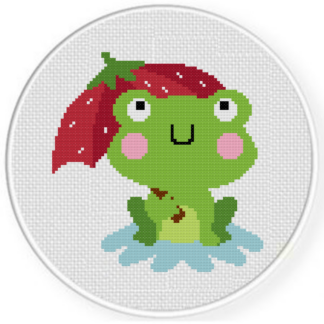 Froggy Strawberry Umbrella Cross Stitch Pattern