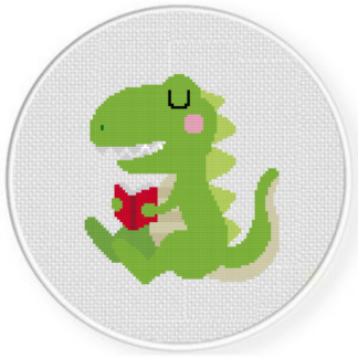 Bookworm T-rex Cross Stitch Pattern