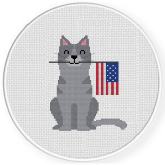 Cat with US Flag Cross Stitch Pattern