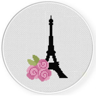 Eiffel Tower and Roses Cross Stitch Pattern