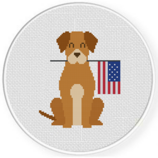 Dog with US Flag Cross Stitch Pattern