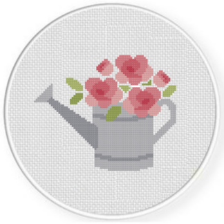 Pink Roses in Watering Can Cross Stitch Pattern
