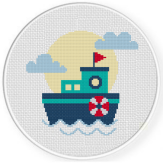 Big Moon Boat Cross Stitch Pattern