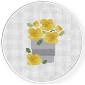 Yellow Roses in Pot Cross Stitch Pattern