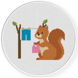 Squirrel Hanging Clothes Cross Stitch Pattern