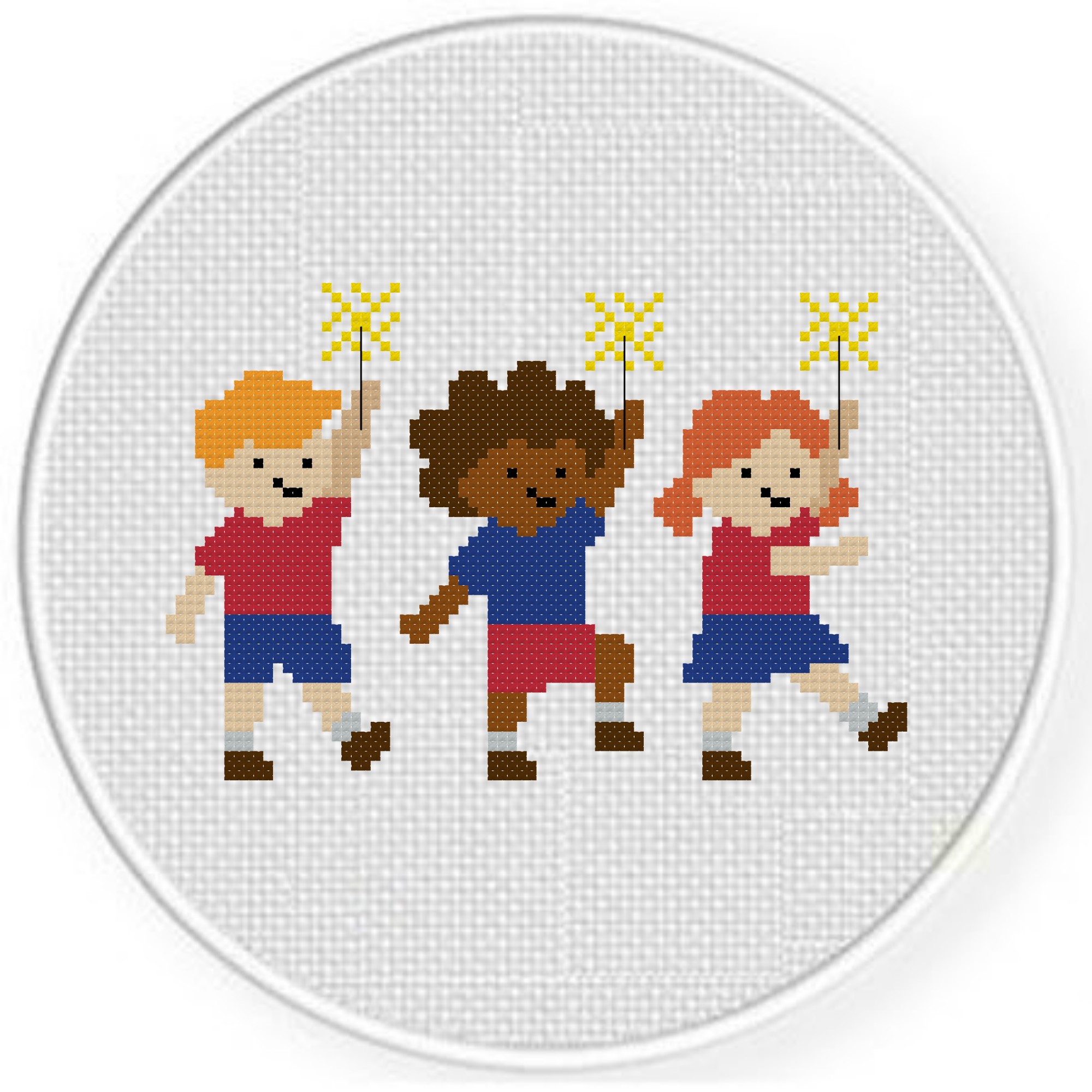 Kids Sparklers Parade Cross Stitch Pattern – Daily Cross Stitch