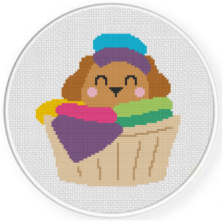Puppy in Laundry Hamper Cross Stitch Pattern