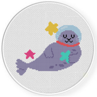 Space Stars Seal Cross Stitch Pattern