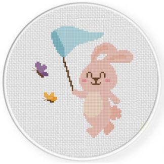Butterfly Catching Bunny Cross Stitch Pattern