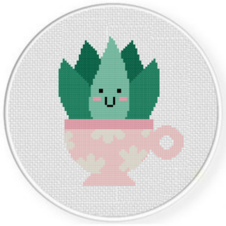 Aloe Plant in Teacup Cross Stitch Pattern