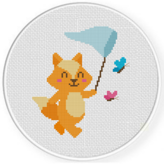 Butterfly Catching Fox Cross Stitch Pattern