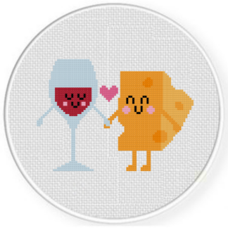Wine and Cheese Love Cross Stitch Pattern