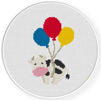 Balloon Flying Cow Cross Stitch Pattern