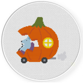 Mouse in Pumpkin Car Cross Stitch Pattern