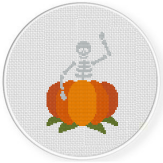 Skeleton in Pumpkin Cross Stitch Pattern