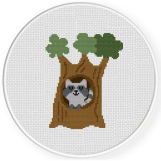Happy Tree Raccoon Cross Stitch Pattern