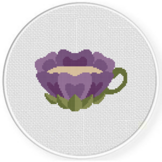 Purple Floral Cup Cross Stitch Pattern