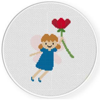 Red Flower Fairy Cross Stitch Pattern