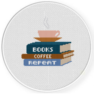 Books Coffee Repeat Cross Stitch Pattern