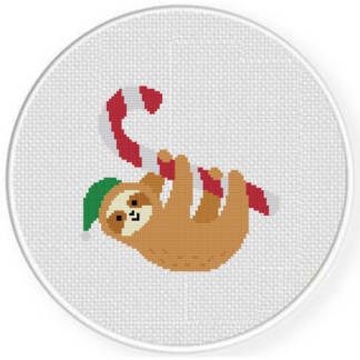 Sloth on Candy Cane Cross Stitch Pattern