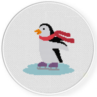 Ice-Skating Penguin Cross Stitch Pattern