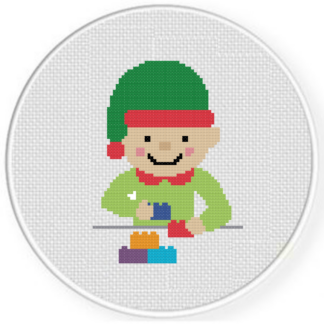 Elf with Building Blocks Cross Stitch Pattern