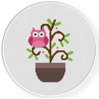 Pink Owl in Tree Cross Stitch Pattern