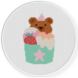 Bear Sundae Cup Cross Stitch Pattern