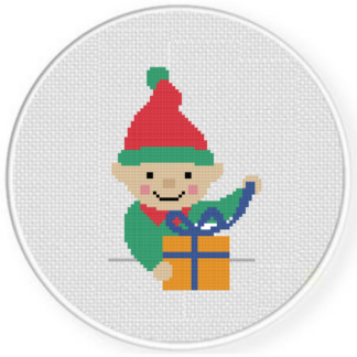Elf Preparing Gift Cross Stitch Pattern